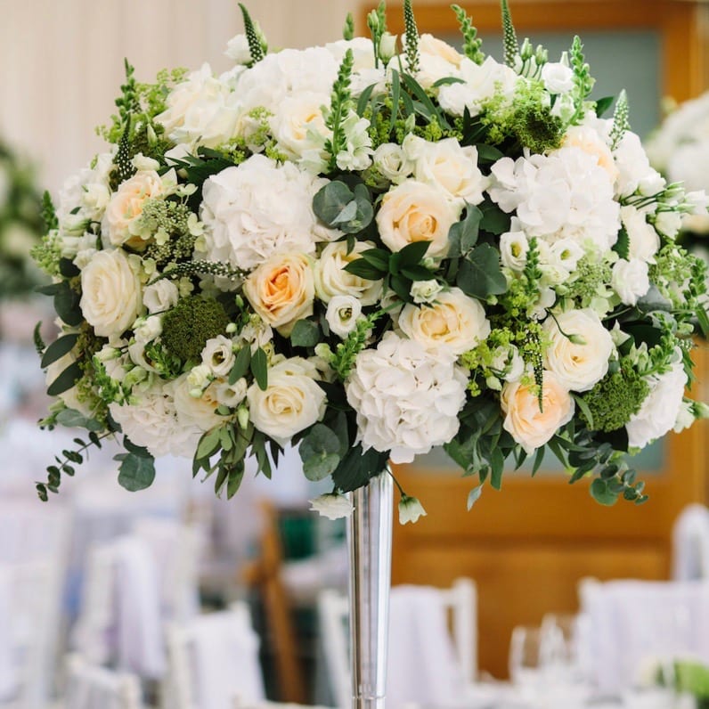 Floral centre piece at a wedding venue