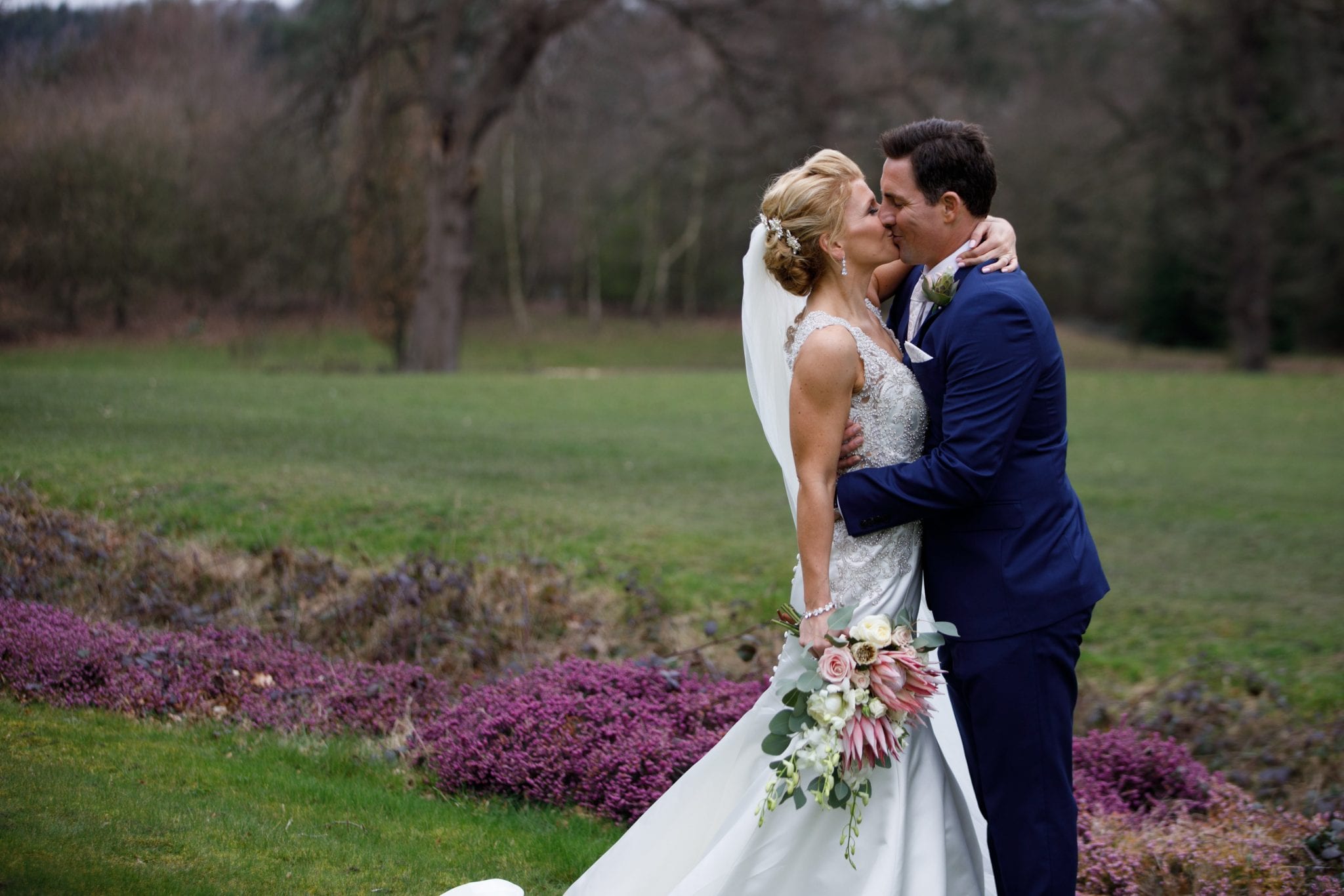 Bride Groom newlyweds Botleys Mansion grounds