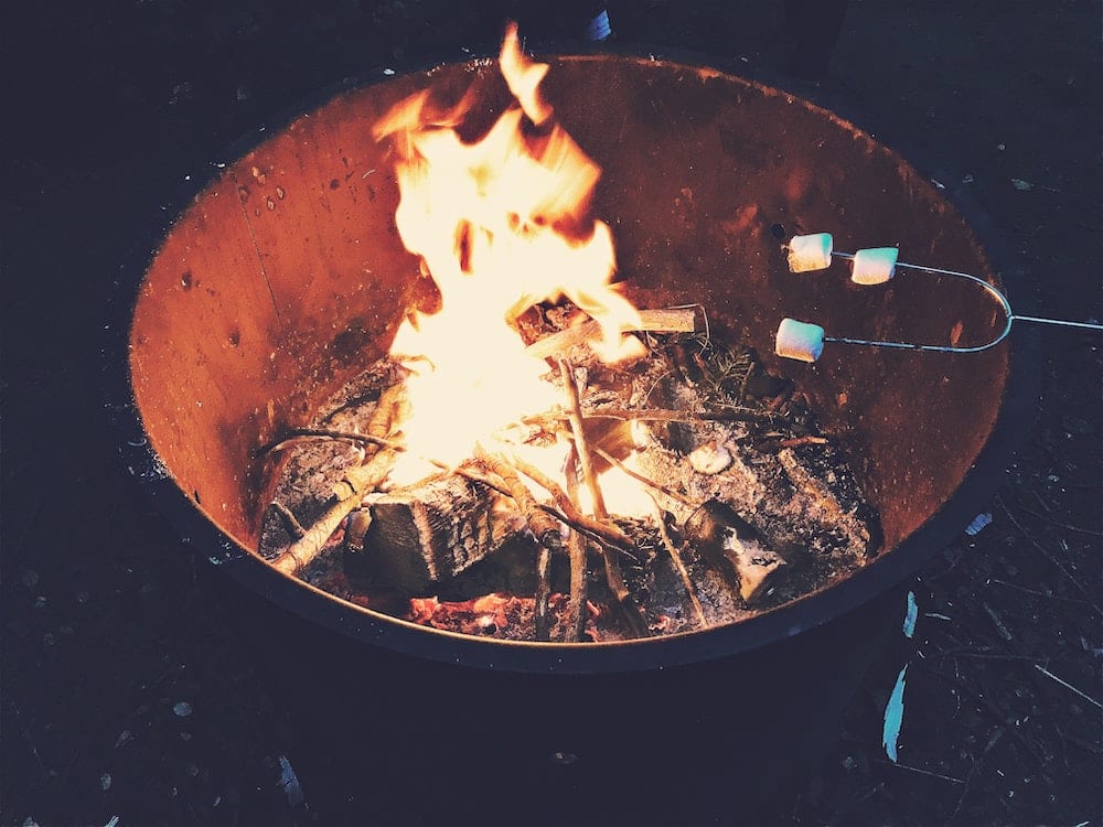 roasting marshmallows on a firepit